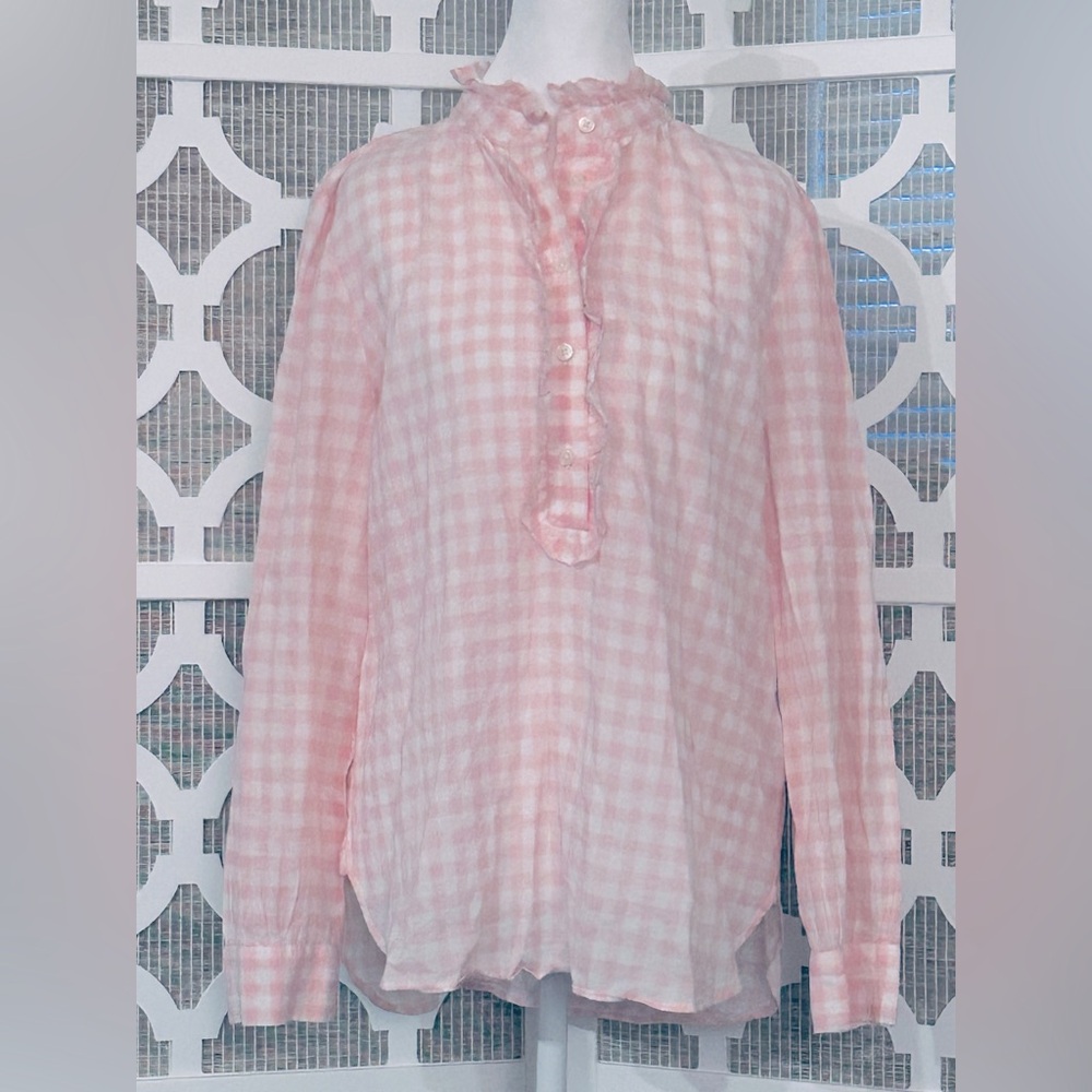 Baby Pink Gingham J. Crew Checkered Blouse Cotton Boho Cottagecore LG Top Shirt - Picture 3 of 15